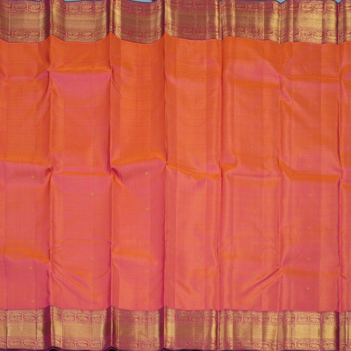 Hayagrivas Handloom Orangish-Pink Kanjivaram Silk Saree with Rani Pink Border KBE2238B2-1