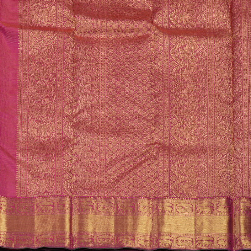 Hayagrivas Handloom Orangish-Pink Kanjivaram Silk Saree with Rani Pink Border KBE2238B2-1