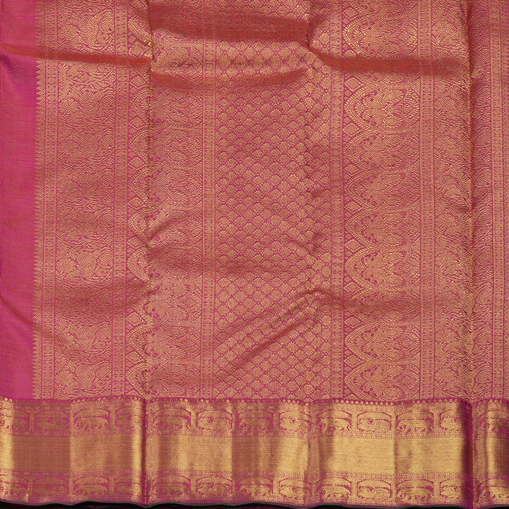 Hayagrivas Handloom Orangish-Pink Kanjivaram Silk Saree with Rani Pink Border KBE2238B2-1