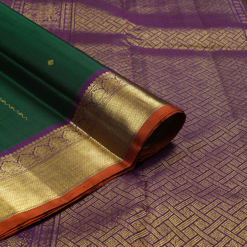 Hayagrivas Handloom Bottle Green Kanjivaram Silk Saree with Purple Border KBE2240B3-1