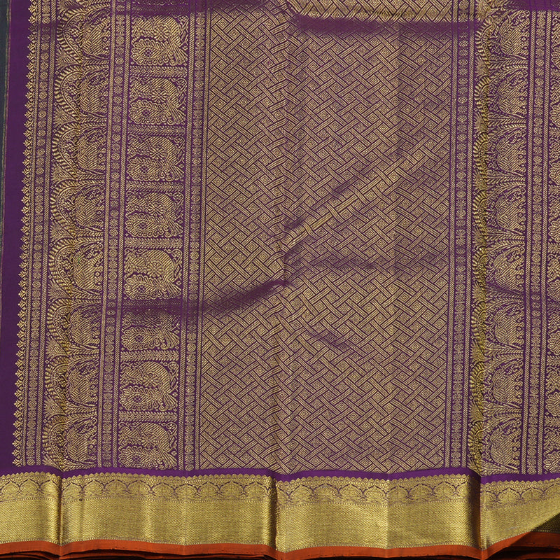 Hayagrivas Handloom Bottle Green Kanjivaram Silk Saree with Purple Border KBE2240B3-1