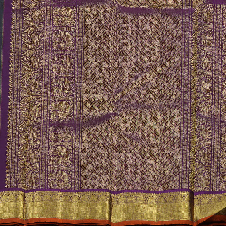 Hayagrivas Handloom Bottle Green Kanjivaram Silk Saree with Purple Border KBE2240B3-1