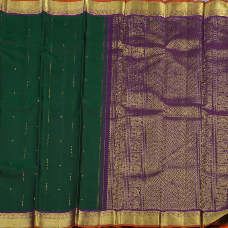 Hayagrivas Handloom Bottle Green Kanjivaram Silk Saree with Purple Border KBE2240B3-1