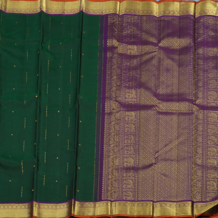 Hayagrivas Handloom Bottle Green Kanjivaram Silk Saree with Purple Border KBE2240B3-1