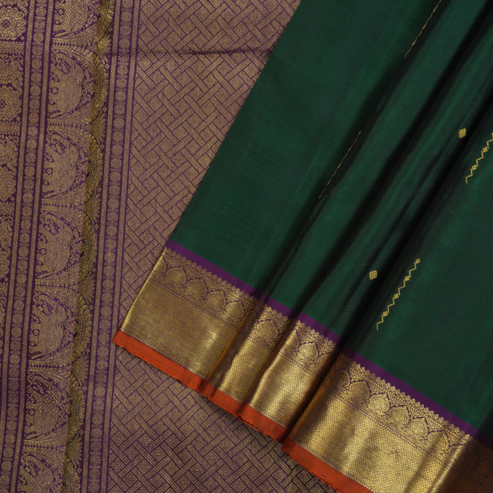 Hayagrivas Handloom Bottle Green Kanjivaram Silk Saree with Purple Border KBE2240B3-1