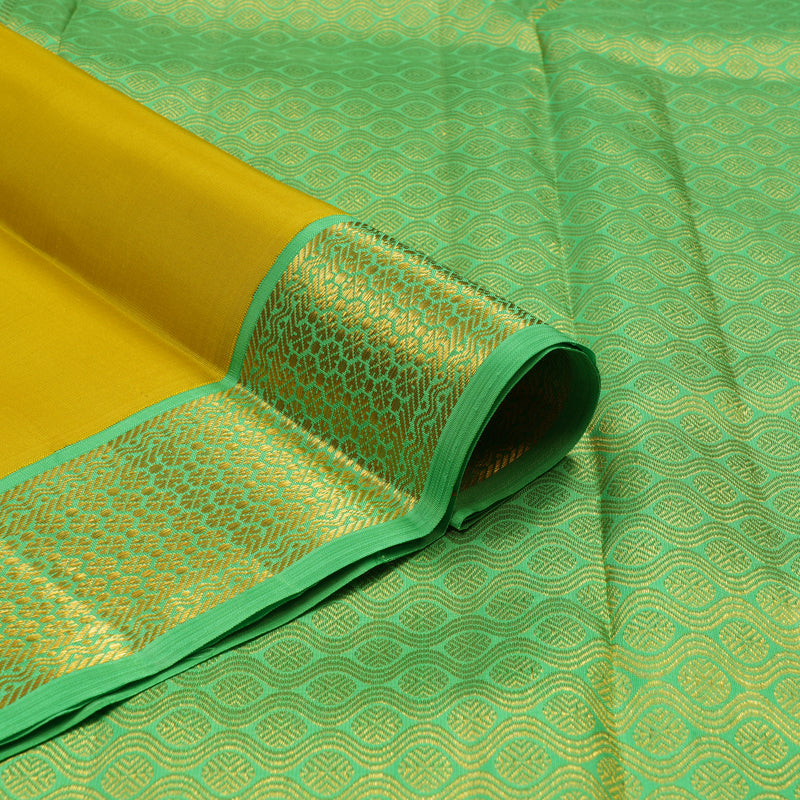 Hayagrivas Handloom Lime Yellow Kanjivaram Silk Saree with Parrot Green Border KBE2243B2-1