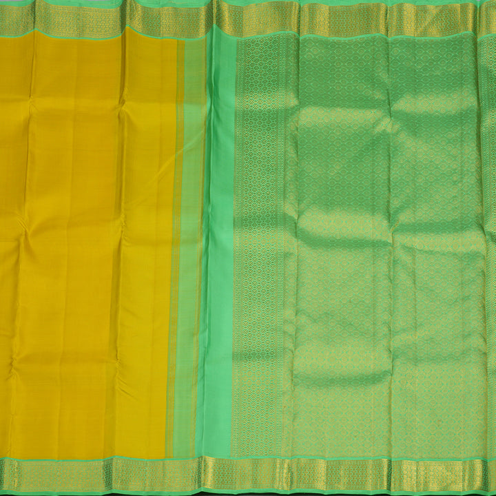 Hayagrivas Handloom Lime Yellow Kanjivaram Silk Saree with Parrot Green Border KBE2243B2-1