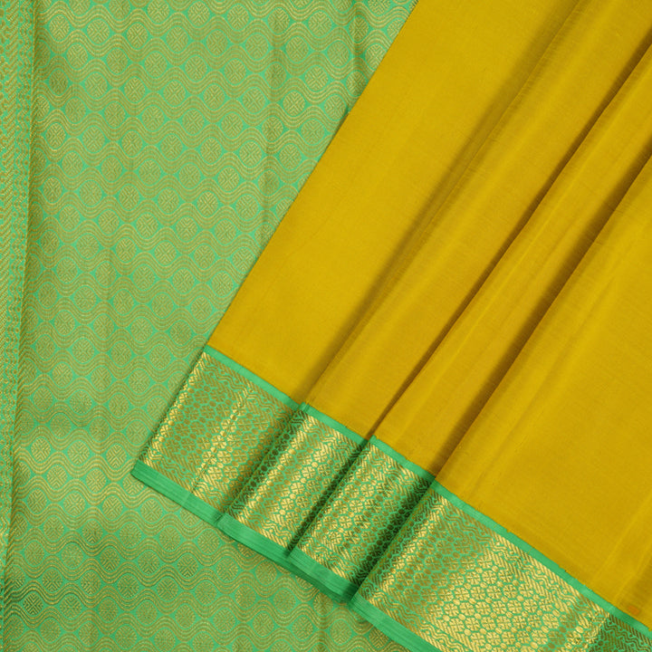 Hayagrivas Handloom Lime Yellow Kanjivaram Silk Saree with Parrot Green Border KBE2243B2-1