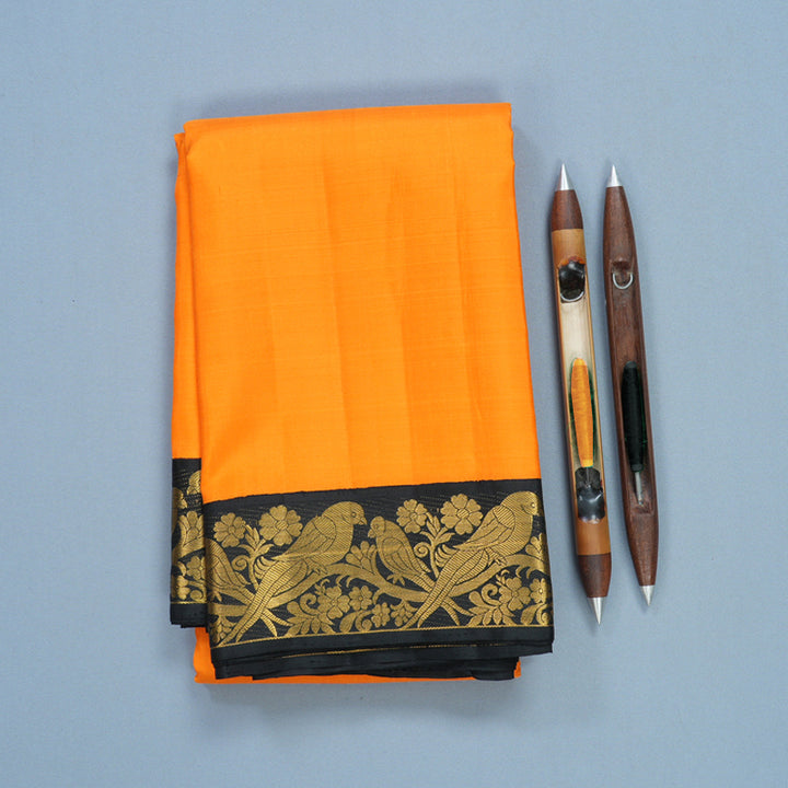 Hayagrivas Handloom Mambazham Orange Kanjivaram Silk Saree with Black Border KBE2244B3-1