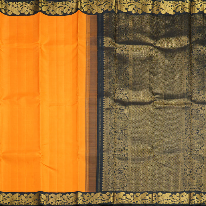 Hayagrivas Handloom Mambazham Orange Kanjivaram Silk Saree with Black Border KBE2244B3-1