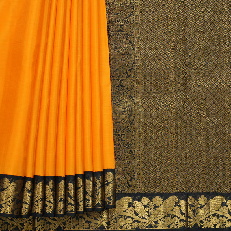 Hayagrivas Handloom Mambazham Orange Kanjivaram Silk Saree with Black Border KBE2244B3-1