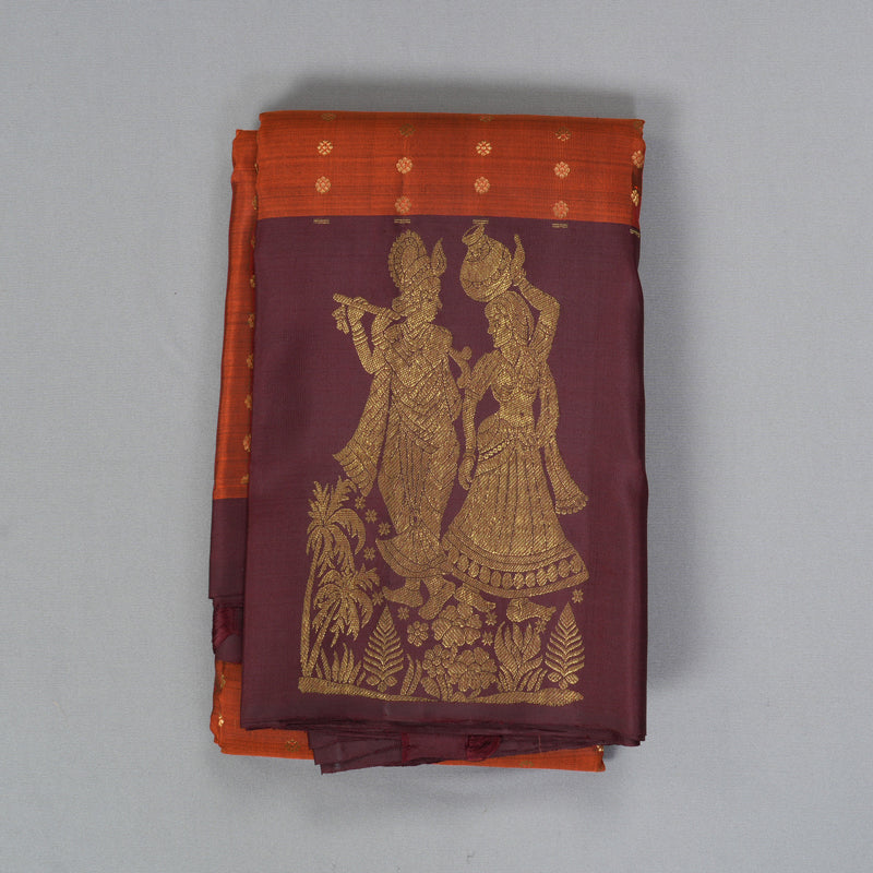 Hayagrivas Handloom Rust Orange Kanjivaram Silk Saree with Coffee Brown Border KBE2245B9-3