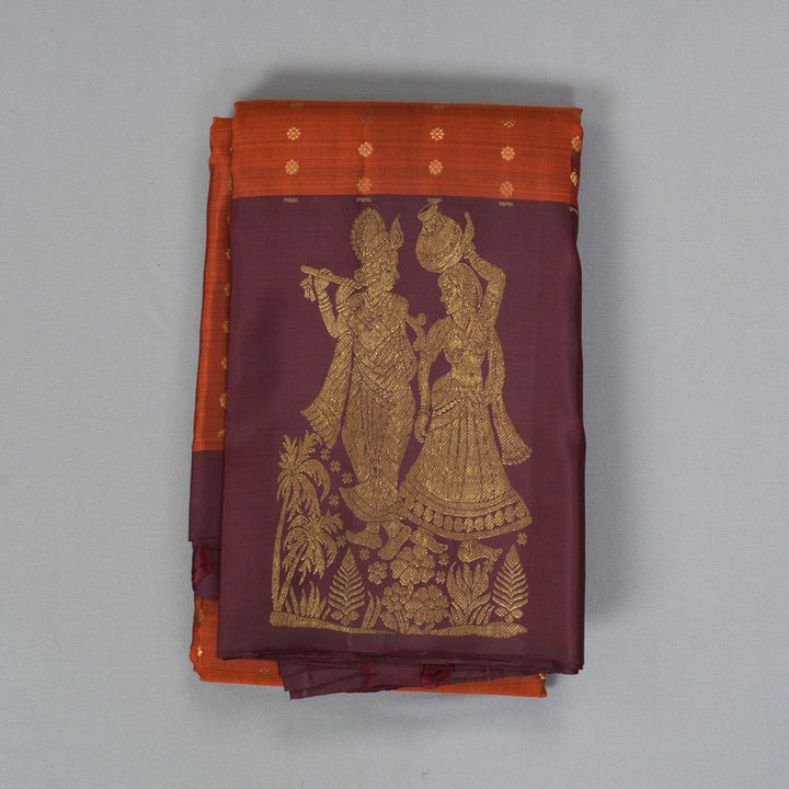 Hayagrivas Handloom Rust Orange Kanjivaram Silk Saree with Coffee Brown Border KBE2245B9-3