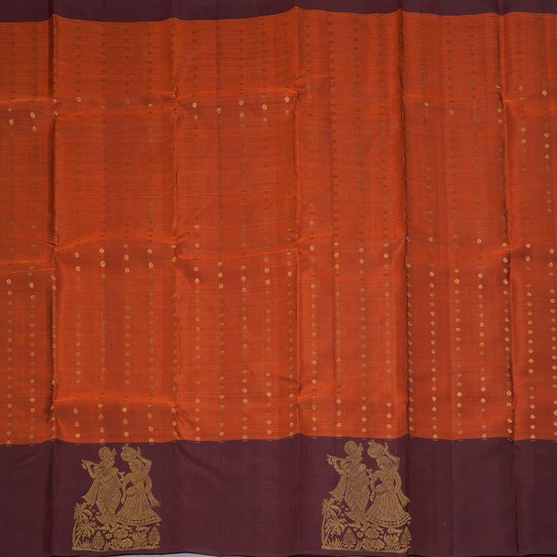 Hayagrivas Handloom Rust Orange Kanjivaram Silk Saree with Coffee Brown Border KBE2245B9-3