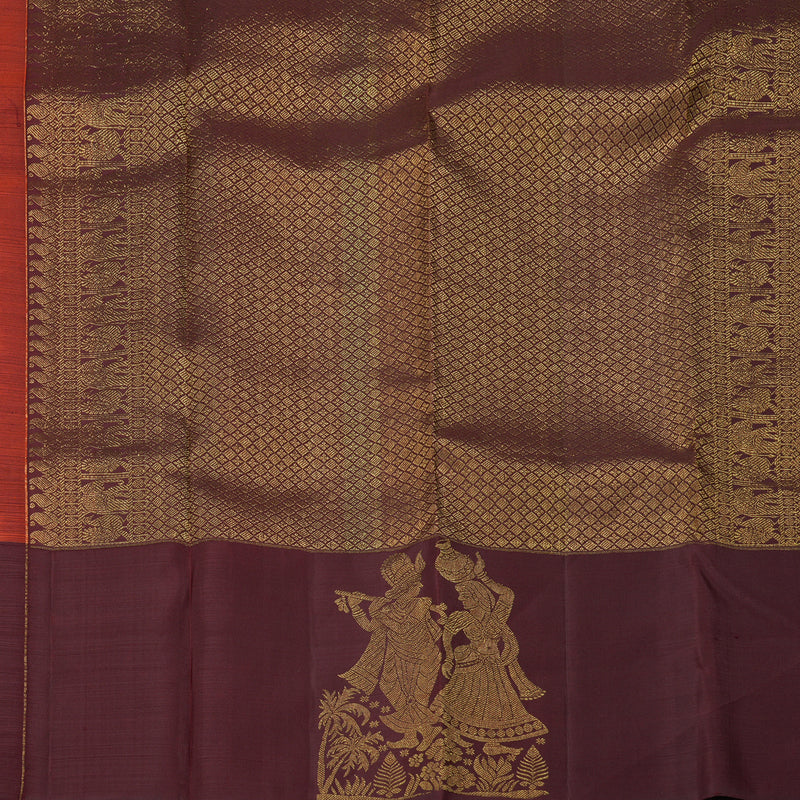 Hayagrivas Handloom Rust Orange Kanjivaram Silk Saree with Coffee Brown Border KBE2245B9-3