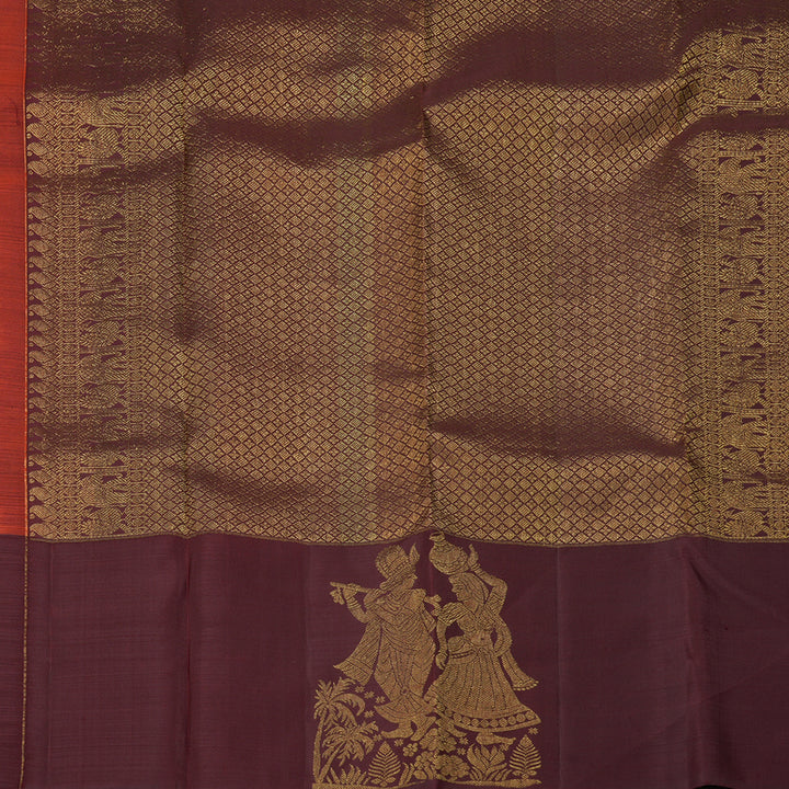 Hayagrivas Handloom Rust Orange Kanjivaram Silk Saree with Coffee Brown Border KBE2245B9-3