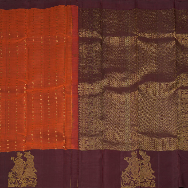 Hayagrivas Handloom Rust Orange Kanjivaram Silk Saree with Coffee Brown Border KBE2245B9-3