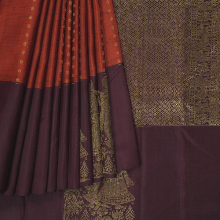 Hayagrivas Handloom Rust Orange Kanjivaram Silk Saree with Coffee Brown Border KBE2245B9-3