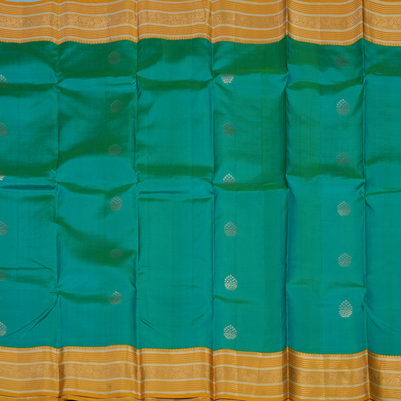 Hayagrivas Handloom Blue-Green Kanjivaram Silk Saree with Mustard Border KBE2246B1-40