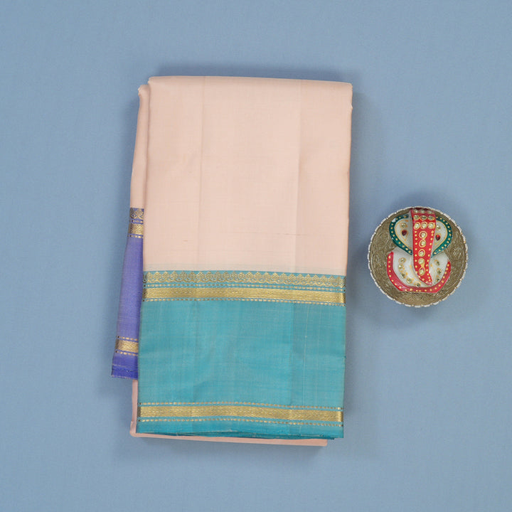 Hayagrivas Handloom Mild Peach Kanjivaram Silk Saree with Ganga Jamuna Border KBE2246B8-1