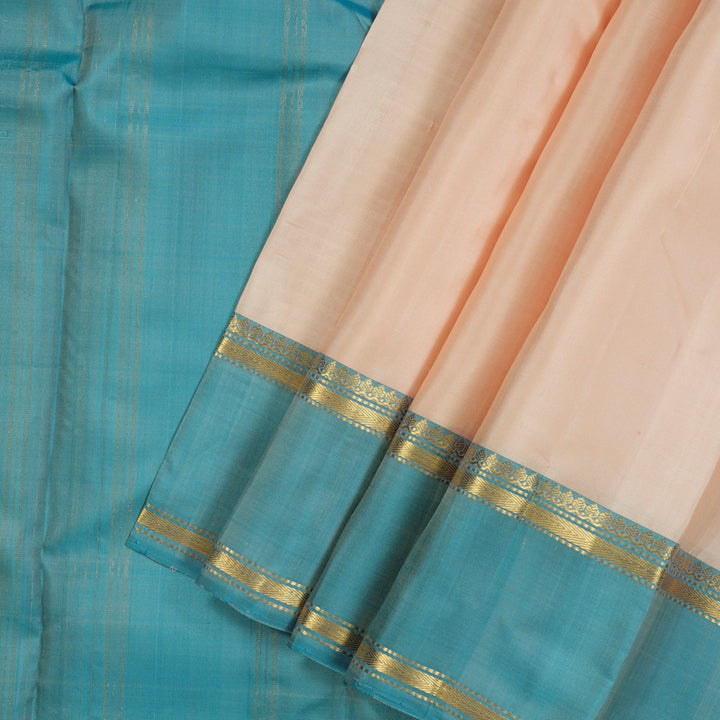 Hayagrivas Handloom Mild Peach Kanjivaram Silk Saree with Ganga Jamuna Border KBE2246B8-1