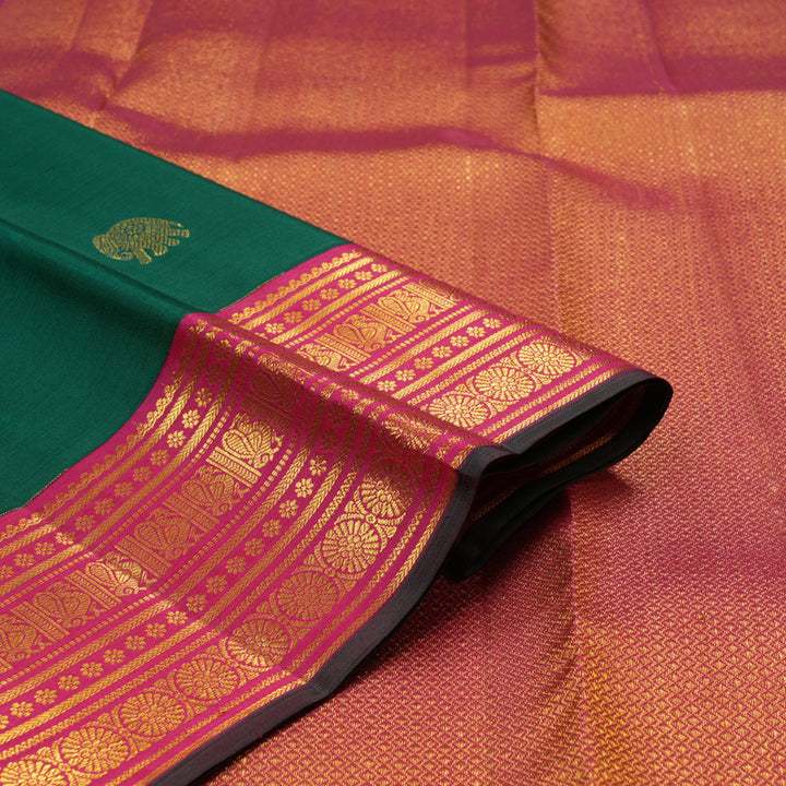 Hayagrivas Handloom Emerald Green Kanjivaram Silk Saree with Rani Pink Border KBE2247B14-3