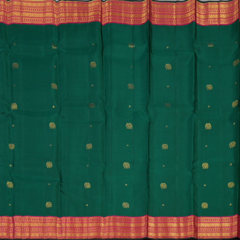 Hayagrivas Handloom Emerald Green Kanjivaram Silk Saree with Rani Pink Border KBE2247B14-3