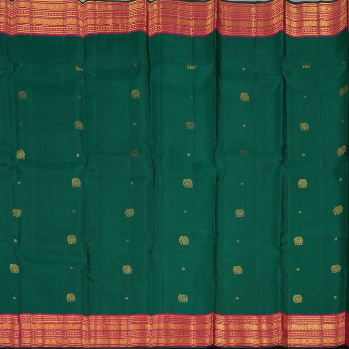 Hayagrivas Handloom Emerald Green Kanjivaram Silk Saree with Rani Pink Border KBE2247B14-3