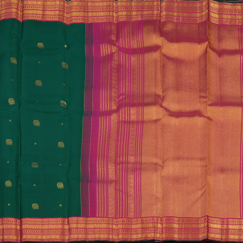 Hayagrivas Handloom Emerald Green Kanjivaram Silk Saree with Rani Pink Border KBE2247B14-3