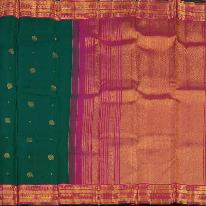 Hayagrivas Handloom Emerald Green Kanjivaram Silk Saree with Rani Pink Border KBE2247B14-3
