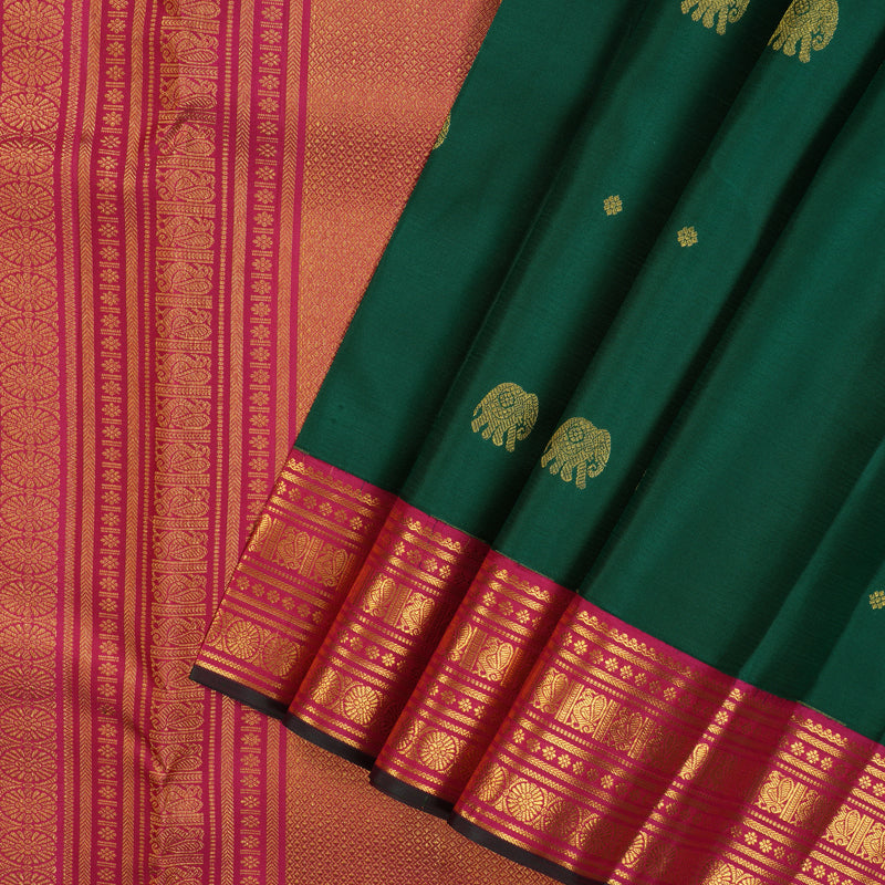 Hayagrivas Handloom Emerald Green Kanjivaram Silk Saree with Rani Pink Border KBE2247B14-3