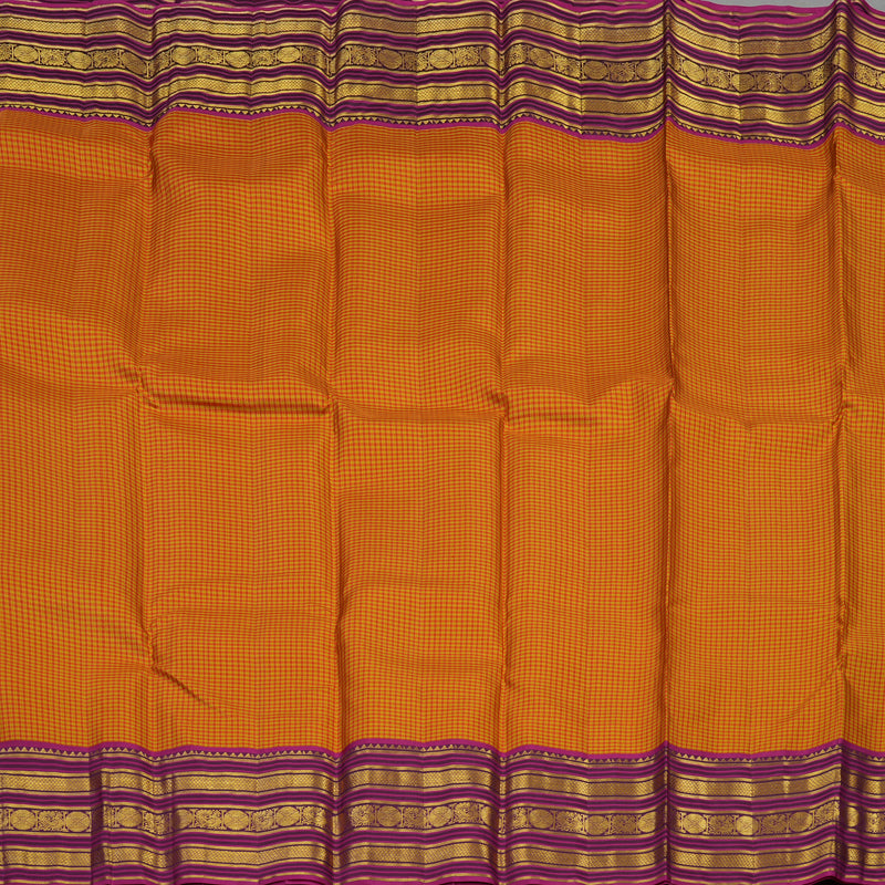 Hayagrivas Handloom Orange & Yellow Muted Checks Kanjivaram Silk Saree KBE2247B16-3