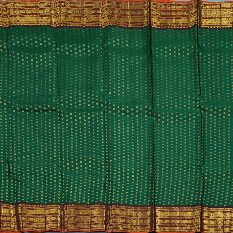 Hayagrivas Handloom Dark Green Kanjivaram Silk Saree with Kanchana Brown Border KBE2247B17-1