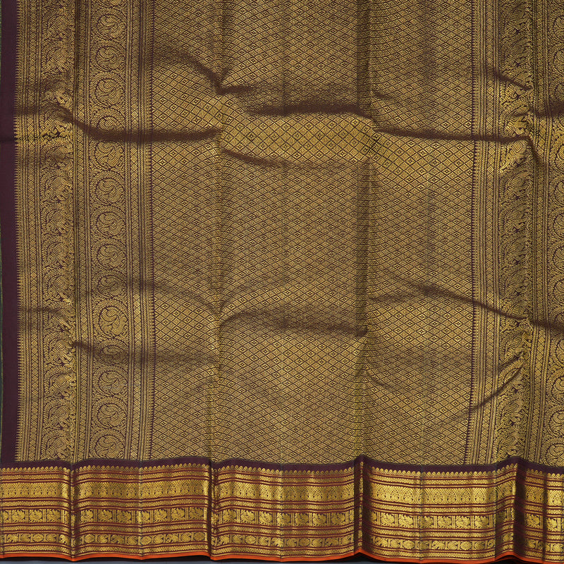 Hayagrivas Handloom Dark Green Kanjivaram Silk Saree with Kanchana Brown Border KBE2247B17-1