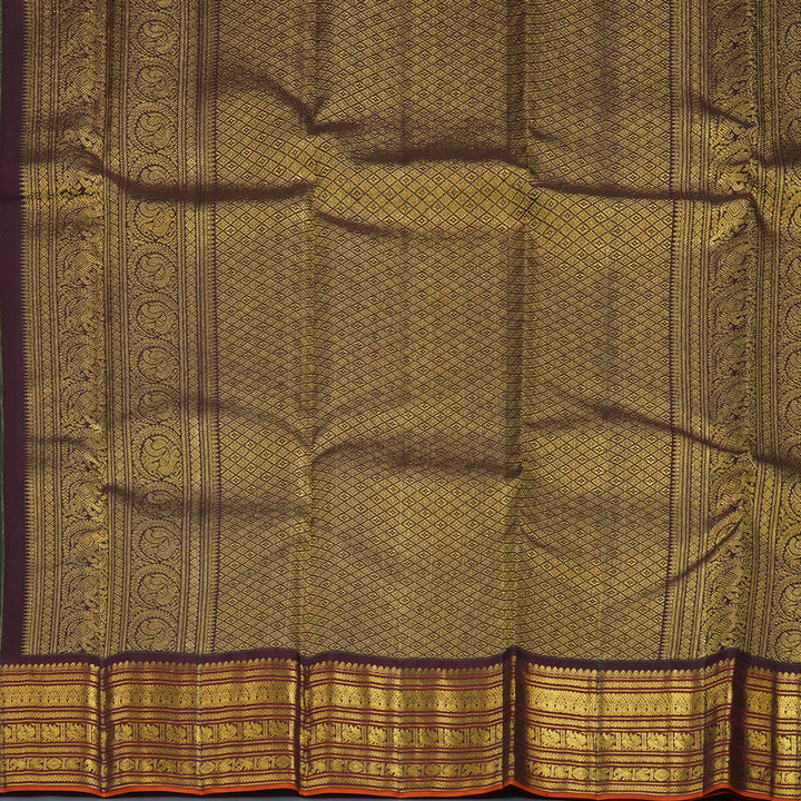 Hayagrivas Handloom Dark Green Kanjivaram Silk Saree with Kanchana Brown Border KBE2247B17-1