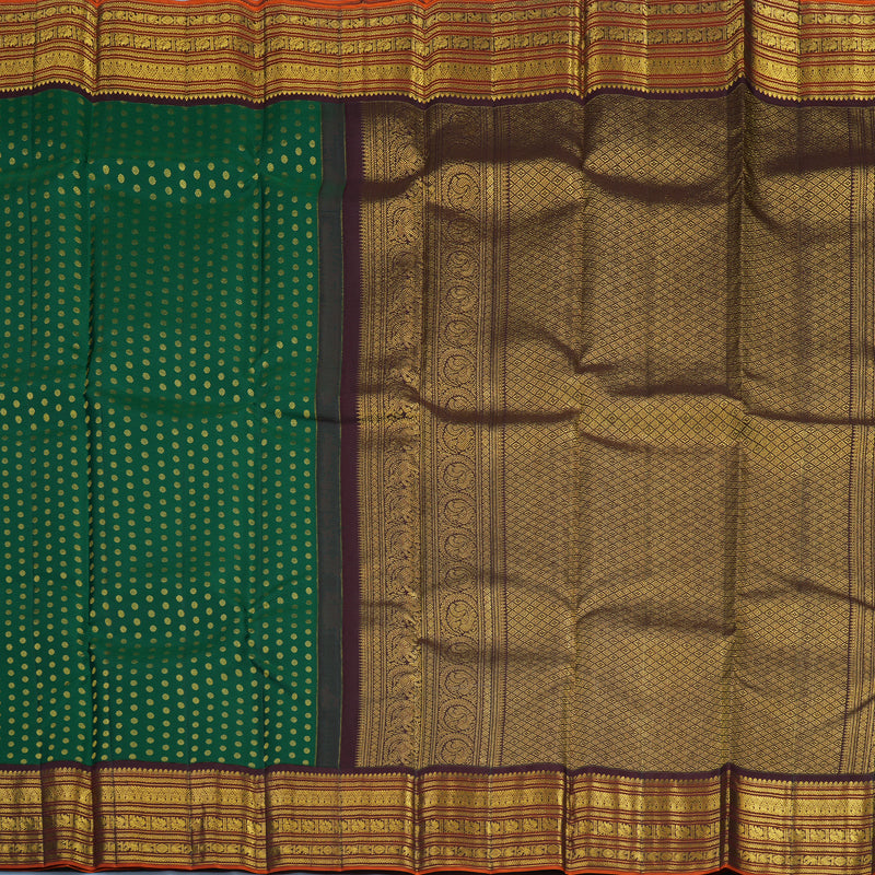 Hayagrivas Handloom Dark Green Kanjivaram Silk Saree with Kanchana Brown Border KBE2247B17-1