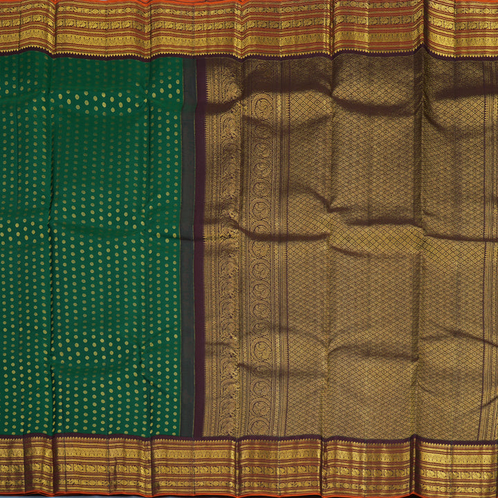 Hayagrivas Handloom Dark Green Kanjivaram Silk Saree with Kanchana Brown Border KBE2247B17-1