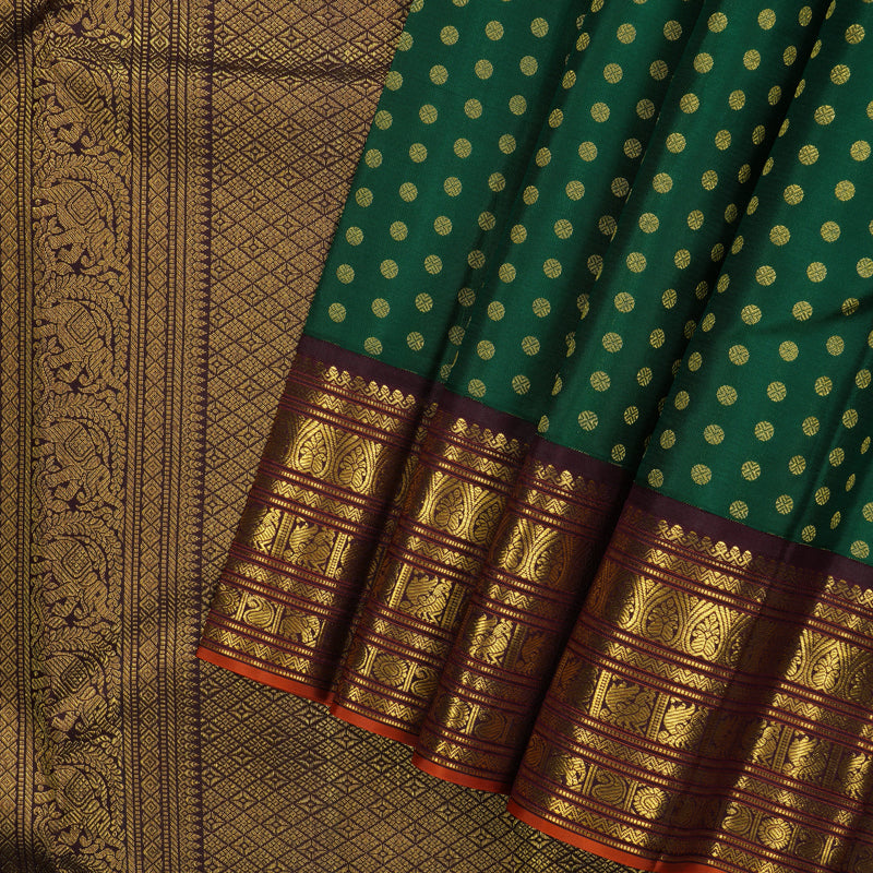 Hayagrivas Handloom Dark Green Kanjivaram Silk Saree with Kanchana Brown Border KBE2247B17-1