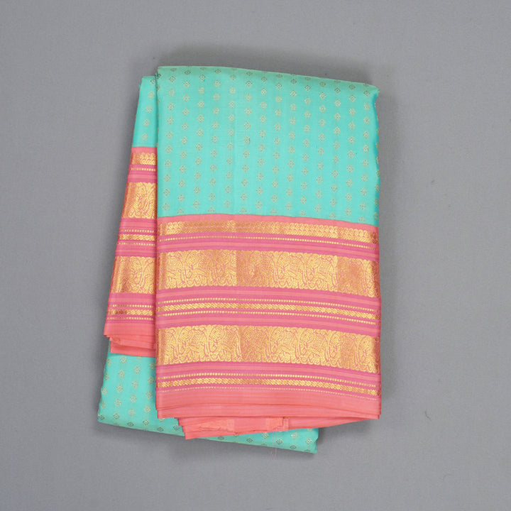 Hayagrivas Handloom Pastel Green Kanjivaram Silk Saree with Peach Pink Border KBE2247B17-2