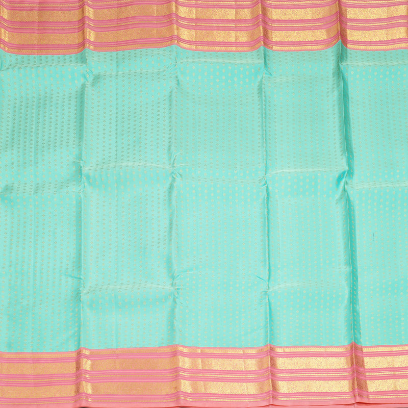 Hayagrivas Handloom Pastel Green Kanjivaram Silk Saree with Peach Pink Border KBE2247B17-2