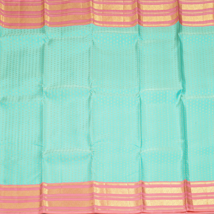 Hayagrivas Handloom Pastel Green Kanjivaram Silk Saree with Peach Pink Border KBE2247B17-2
