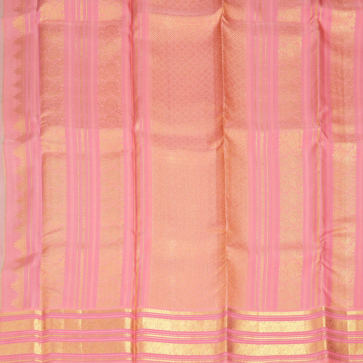 Hayagrivas Handloom Pastel Green Kanjivaram Silk Saree with Peach Pink Border KBE2247B17-2