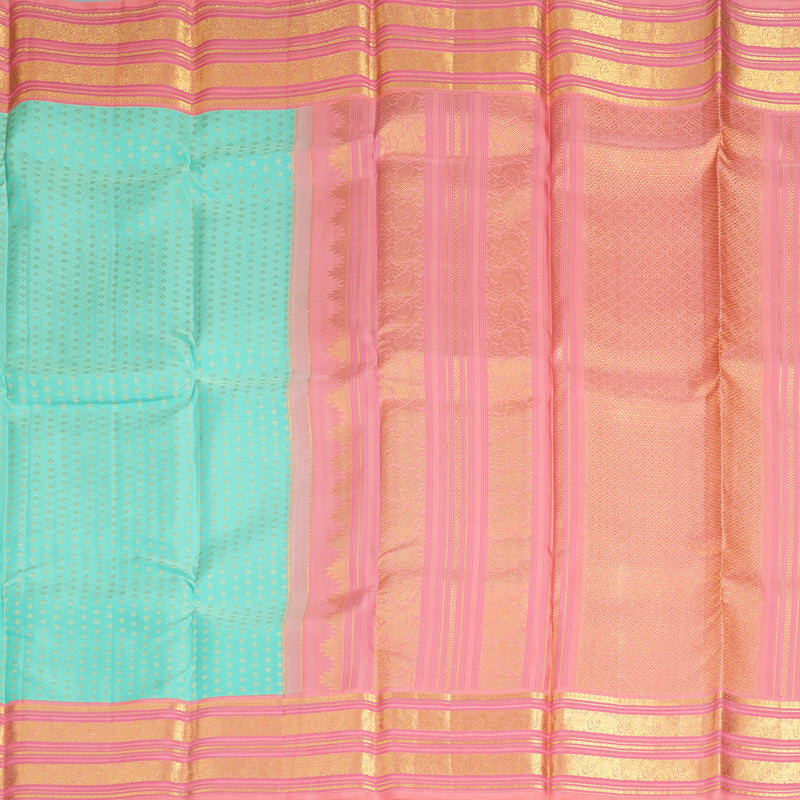 Hayagrivas Handloom Pastel Green Kanjivaram Silk Saree with Peach Pink Border KBE2247B17-2