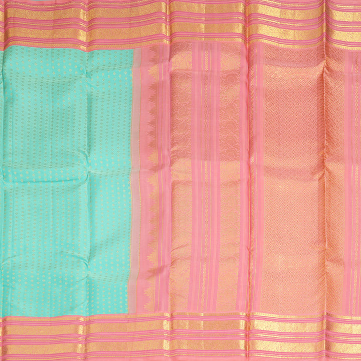 Hayagrivas Handloom Pastel Green Kanjivaram Silk Saree with Peach Pink Border KBE2247B17-2