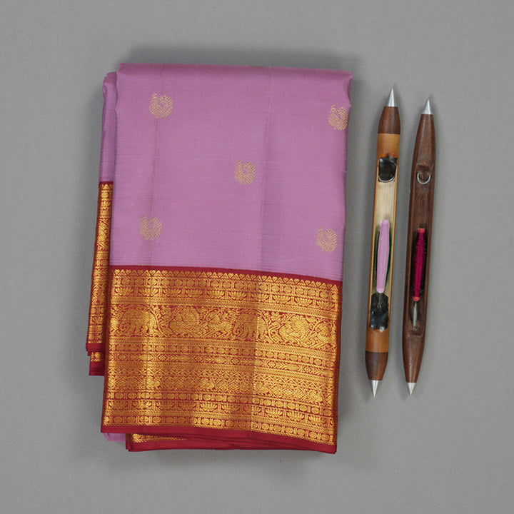 Hayagrivas Handloom Lavendar Pink Kanjivaram Silk Saree with Maroon Border KBE2247B23-1