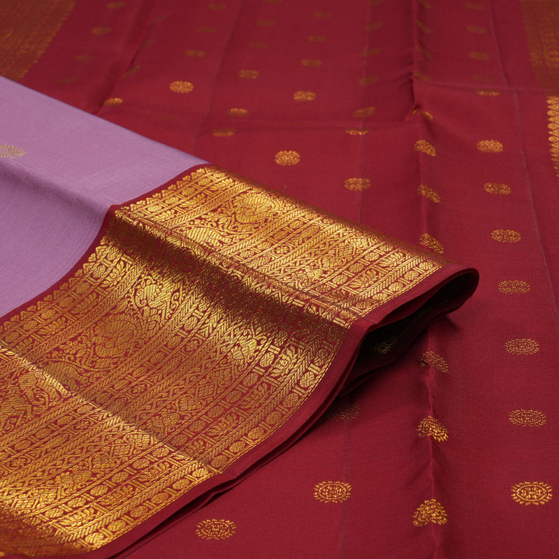 Hayagrivas Handloom Lavendar Pink Kanjivaram Silk Saree with Maroon Border KBE2247B23-1