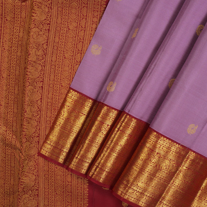 Hayagrivas Handloom Lavendar Pink Kanjivaram Silk Saree with Maroon Border KBE2247B23-1