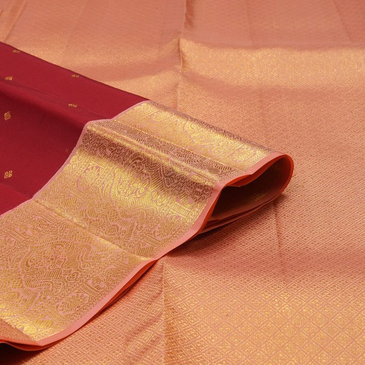 Hayagrivas Handloom Red Kanjivaram Silk Saree with Peach Pink Border KBE2247B24-1