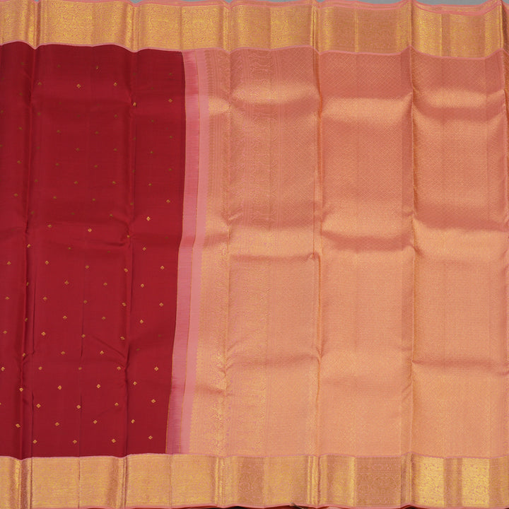 Hayagrivas Handloom Red Kanjivaram Silk Saree with Peach Pink Border KBE2247B24-1
