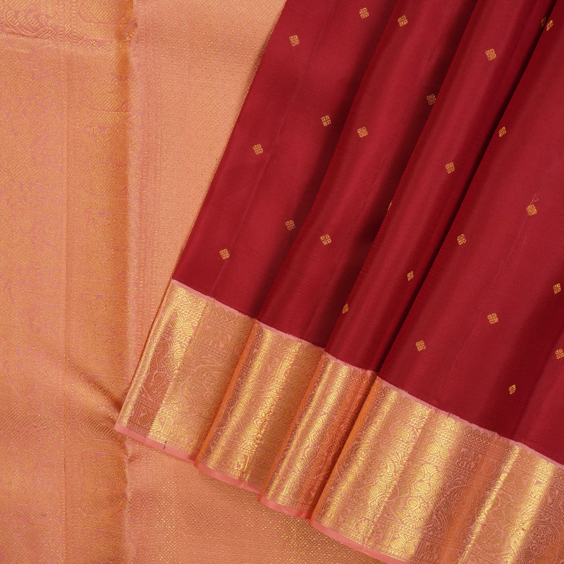 Hayagrivas Handloom Red Kanjivaram Silk Saree with Peach Pink Border KBE2247B24-1
